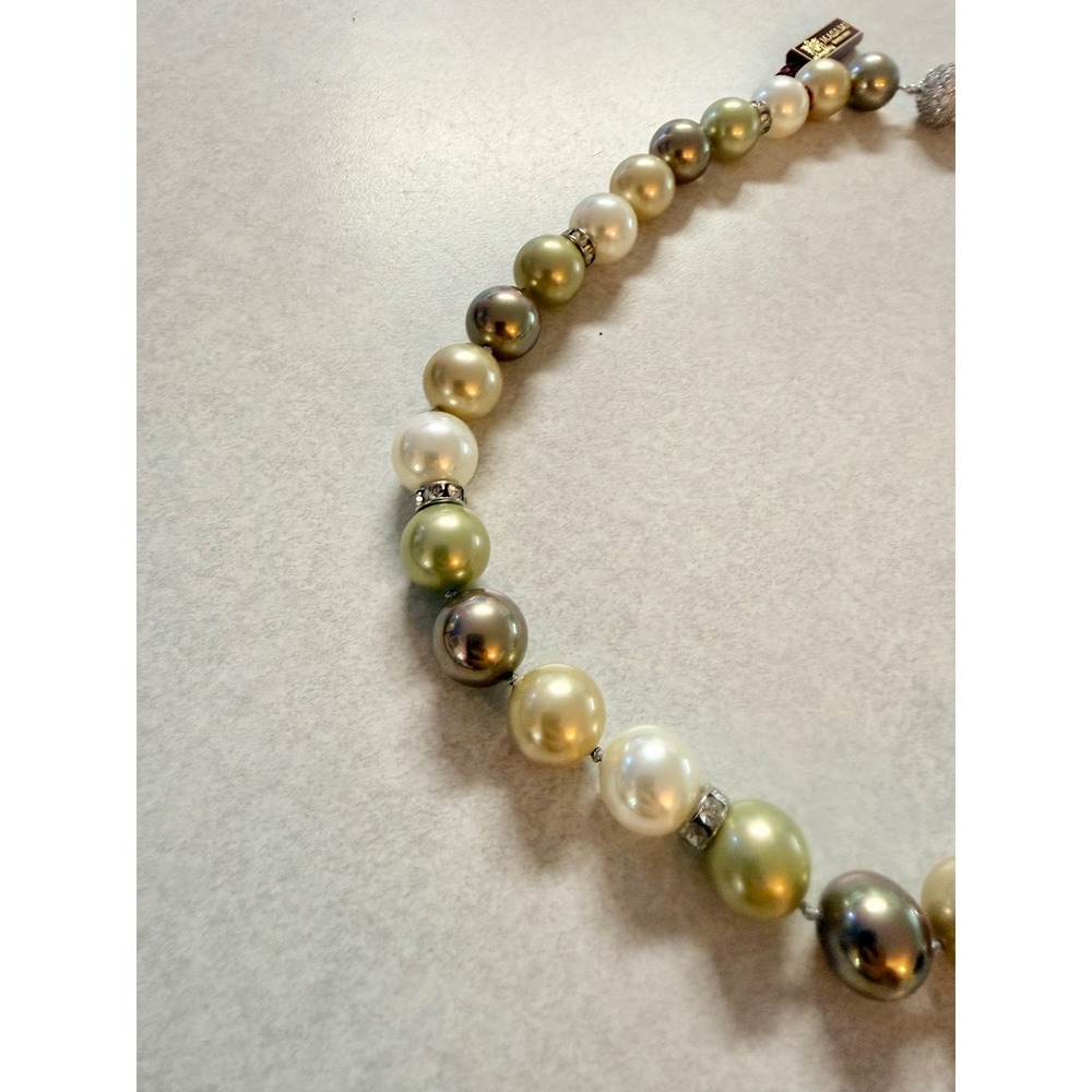 Masami Multi‎ Color Faux Pearl Necklace Champagne Green White Crystal Magnetic - Picture 3 of 7